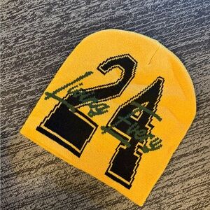 Yellow Knit Beanie with Black '24' and Green Skate Graphic